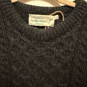 Vintage Irish sweater 100% wool size large Cozy charcoal Cable Knit Sweater.